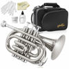 Picture of Ashthorpe Bb Brass Pocket Trumpet with Nickel Plated Finish - Includes Case, Mouthpiece, Gloves, Cleaning Cloth, Valve Oil