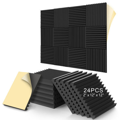 Picture of 24 Pack Acoustic Panels 2" x 12" x 12", Self-Adhesive Sound Proof Foam Panels, Wall Soundproof Foam for Music Studio, Bedroom Home, Acoustic Foam Wedges High Density - Black