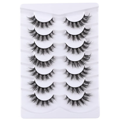 Picture of Mebver Lashes Eyelashes 8D Fluffy False Eyelashes Wispy Faux Mink Lashes Light Weight Fake Eyelashes Cat Eye Lashes 7 Pairs Pack