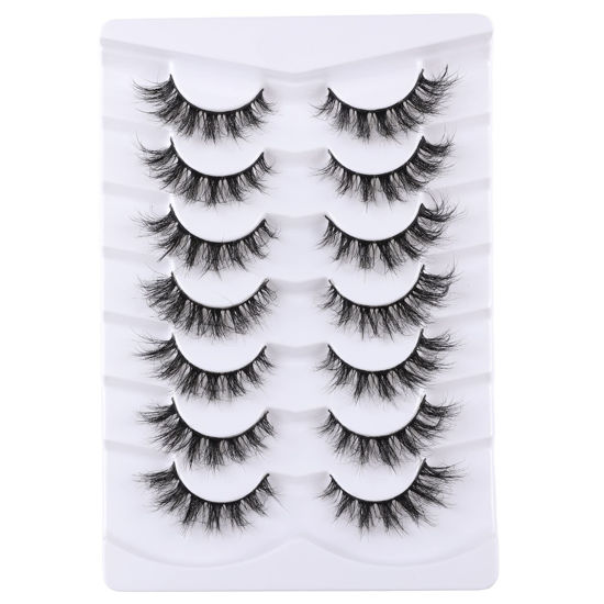 Picture of Mebver Lashes Eyelashes 8D Fluffy False Eyelashes Wispy Faux Mink Lashes Light Weight Fake Eyelashes Cat Eye Lashes 7 Pairs Pack
