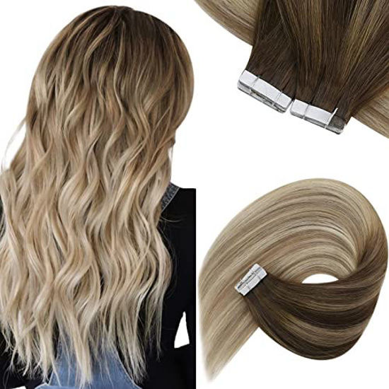 GetUSCart- Sunny Tape in Hair Extensions Human Hair Brown Ombre Dark Golden  Blonde Balayage Platinum Blonde Tape in Human Hair Extensions Invisible PU  Tape in Natural Hair Extensions Ombre 18inch 50g 20pcs