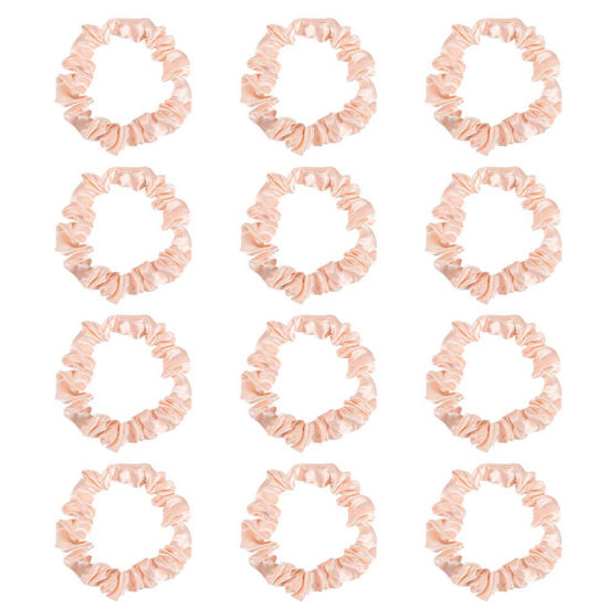 Picture of 12Pcs Satin Elastic Hair Bands, Blush Silk Hair Scrunchies Skinny Hair Ties Ropes Elastics Ponytail Holders for Women Girls Hair Accessories Gift