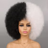 Picture of G&T Wig Cruella Deville Black and White Afro Wigs for Women Short Afro Puff Wig With Bangs Half Black White Cruella Costume Wig for Cosplay Halloween Party Use (Black and White)