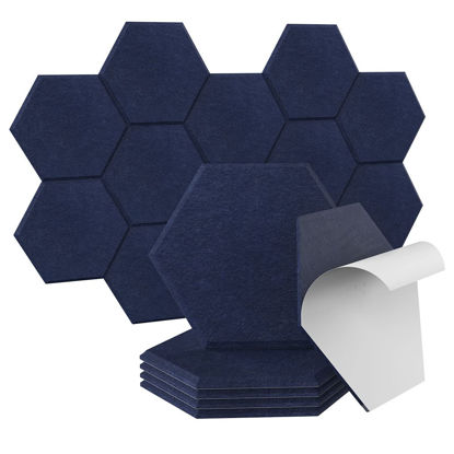 Picture of Balkwan Hexagon Acoustic Panels Art Decor Sound Proof Padding Sound Dampening Panel Acoustic Foam Wall Tiles, 6.8" x 7.9" x 0.35" Beveled Edge 6 pack (7.8 Inch, Dark Blue)