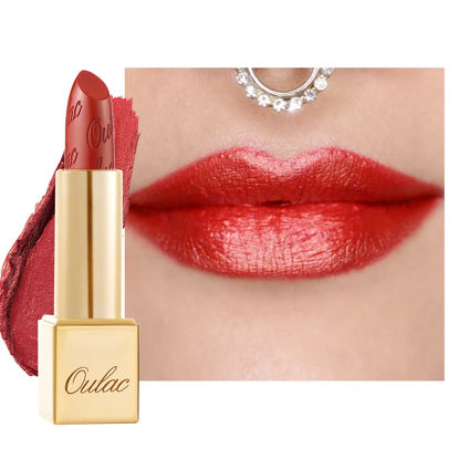 Picture of Oulac Metallic Red Orange Lipstick for Women, Glitter Lipstick Smudge Proof with Moisturizing Creamy Formula, Vegan Full-Coverage Lip Color Blood Orange, 4.3 g/0.15 oz, Dangerous(02)