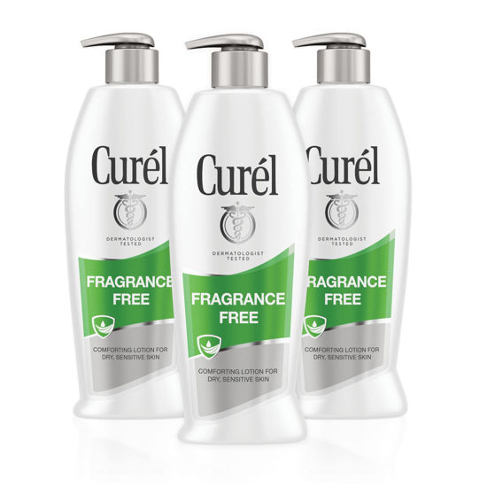 Picture of Curel Fragrance Free Body Lotion, Unscented Dry Skin Moisturizer for Sensitive Skin, with Advanced Ceramide Complex, Repairs Moisture Barrier, 13 Ounce (Pack of 3)
