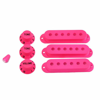 Picture of EXCEART Guitar Pickup Cover ST 6 Hole Single Coil Switch Tip Holder 2 Tone 1 Volume Knobs Set for Fender Stratocaster Replacement Accessory Pink