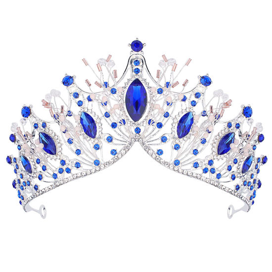 Picture of COCIDE Silver Tiara and Crown for Women Blue Gem Rhinestone Baroque Queen Headband for Girl Crystal Mermaid Princess Hair Accessories for Bride Birthday Party Bridesmaids Halloween Costume Cosplay