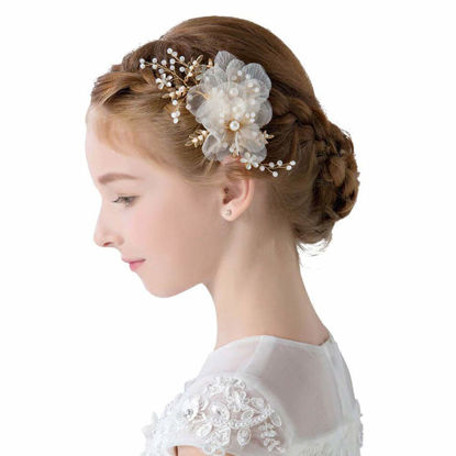 Picture of Flower Girl Hair Accessory Pearls White Floral Cute Elegant Hair Pin for Bridesmaid Wedding Dress Shows Children' Day Party