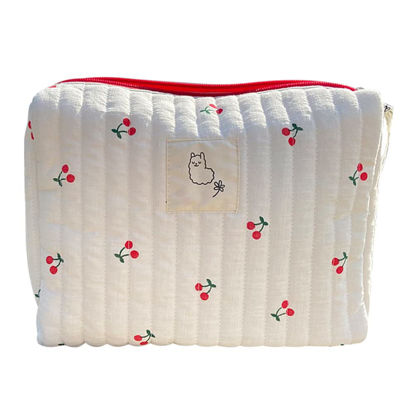 Picture of Cotton Makeup Bag Large Travel Cosmetic Bag Quilted Cosmetic Pouch Coquette Aesthetic Floral Toiletry Bag