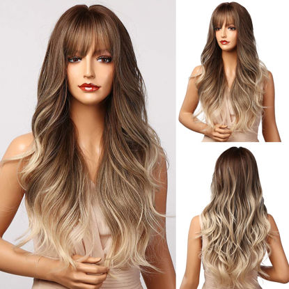 Picture of Esmee Brown ombre Blonde Wigs 24"Long Synthetic Wig with High Density Natural Headline Heat Permanent Hair Wigs for Women