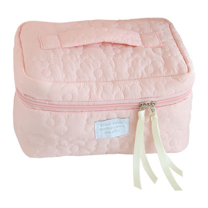Picture of Juoxeepy Cotton Makeup Bag Large Travel Cosmetic Bag Quilted Cosmetic Pouch Coquette Aesthetic Floral Toiletry Bag