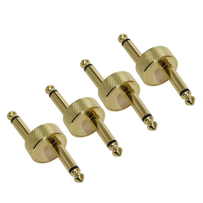 Picture of 4 Pack Guitar Pedal Connector Effects Pedal Coupler Z Type 1/4" 6.35mm TS Copper Male to Male Jack Plug Connector for Guitar Pedals Pedalboard, Gold Planted