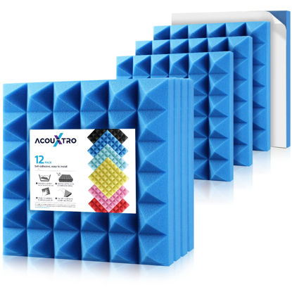 Picture of 24 Pack Sound Proof Foam Panels, 12 x 12 x 2 inches Acoustic Foam Panels with Self-Adhesive, Sound Insulation Foam Tiles for Wall, Sound Proofing Padding for Wall, Acoustic Tiles
