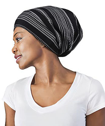 Picture of FocusCare Sleeping Hat,Frizzy Hair Protecting Long Tail Gifts for Women Summer Black White