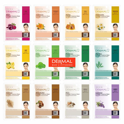 Picture of DERMAL 12 Pack Combo New Value Set Collagen Essence Mask Sheet | Sodium Hyaluronate & Hydrolyzed Collagen Nature Made Fresh Mask | Best Korean Skin Care Mask | Paraben-Free