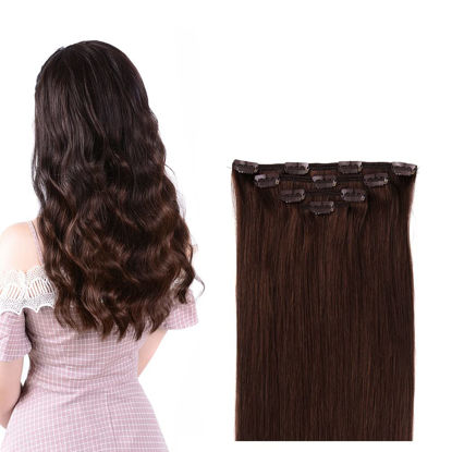 Picture of 22" Hair Extensions Clip in Human Hair for Women - Silky Straight Remy Real Long Human Hair Clip on 90grams 4pieces Medium Brown #4 Color