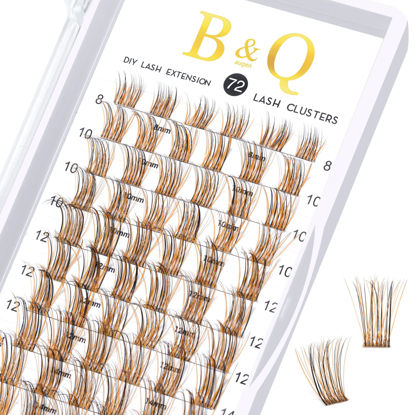 Picture of B&Q Lash Clusters D Curl 8-16MIX Colored DIY Eyelash Extensions 72 Clusters Lashes Colored Clusters Lashes Wispy Volume Eyelash Clusters Extensions Individual Lashes Cluster (Mixed Brown,8-16MIX)