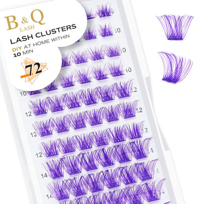 Picture of B&Q Lash Clusters Purple D Curl 8-16MIX Colored DIY Eyelash Extensions 72 Clusters Lashes C D Curl Volume Eyelash Clusters Extensions Individual Lashes Cluster DIY at Home (NM-Purple,D-8-16MIX)