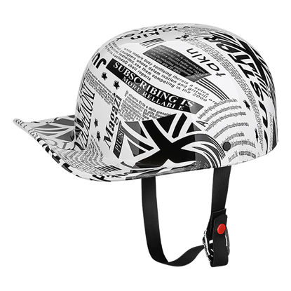 Picture of Yesmotor Motorcycle Half Helmet Fashion Baseball Cap Vintage Adults Open-Face Motorbike Helmets for Scooter Moped Cap Street Cruiser Jet Style DOT Approved (Newspaper Pattern, Medium)