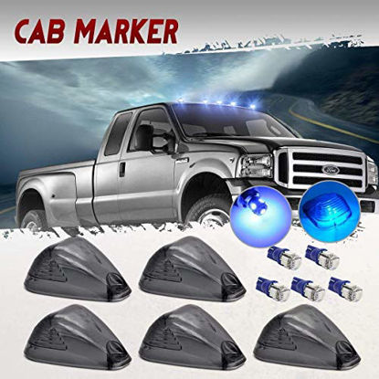 Picture of 5pcs Cab Marker Light Smoke Cover Blue LED, Cab Roof Running Light, Top Marker Light for 1999-2016 Ford F150 F250 F350 F450 F550 F650 F750 E150 E250 E350 E450 Super Duty Pickup Trucks (without Base)