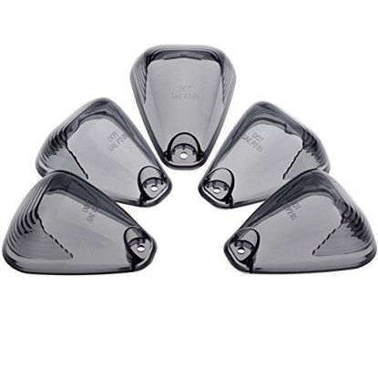 Picture of 5pcs Cab Marker Light Smoke Cover, Cab Roof Running Light, Top Light for 1999-2016 Ford F150 F250 F350 F450 F550 F650 F750 E150 E250 E350 E450 Super Duty Pickup Trucks (Only Cover)