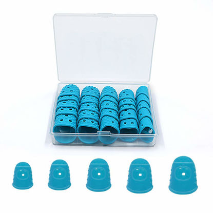 Picture of 5 Sizes Guitar Fingertip Protector With Compact Box, Premium Silicone Guitar Finger Guards, Non-Slip Breathable Fingertip Protection Covers Caps for Guitar, Sewing, String Instruments (Blue)