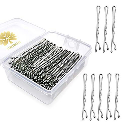 Picture of KANPRINCESS 100PCS 2Inches Hair Pins Kit Hair Clips Secure Hold Bobby Pins Hair Clips for Women Girls and Hairdressing Salon With Clear Storage Box(Silver)