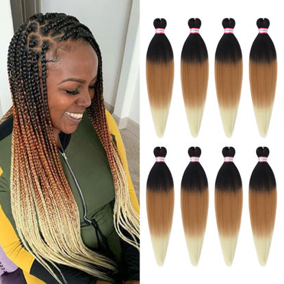 Picture of Pre Stretched Braiding Hair 8 Packs 20 Inch Ombre Synthetic Braiding Hair Natural Easy Twist Braids Crochet Hair Hot Water Setting Professional Soft Yaki Straight Texture (#1b/brown/beige)