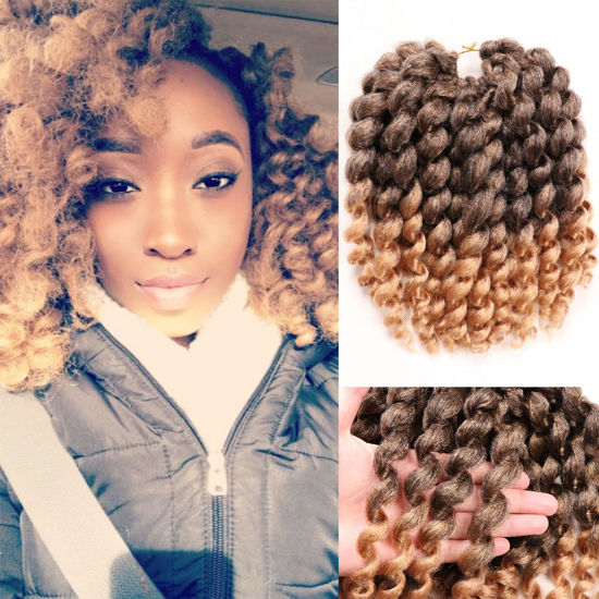 Picture of 10 Inch 22 Strands 4 Packs Jumpy Wand Curls Crochet Hair Jamaican Bounce Crochet Hair Curly Crochet Braids Curly Crochet Hair Crochet Braiding Hair (10 Inch (Pack of 4), T1B-27#)