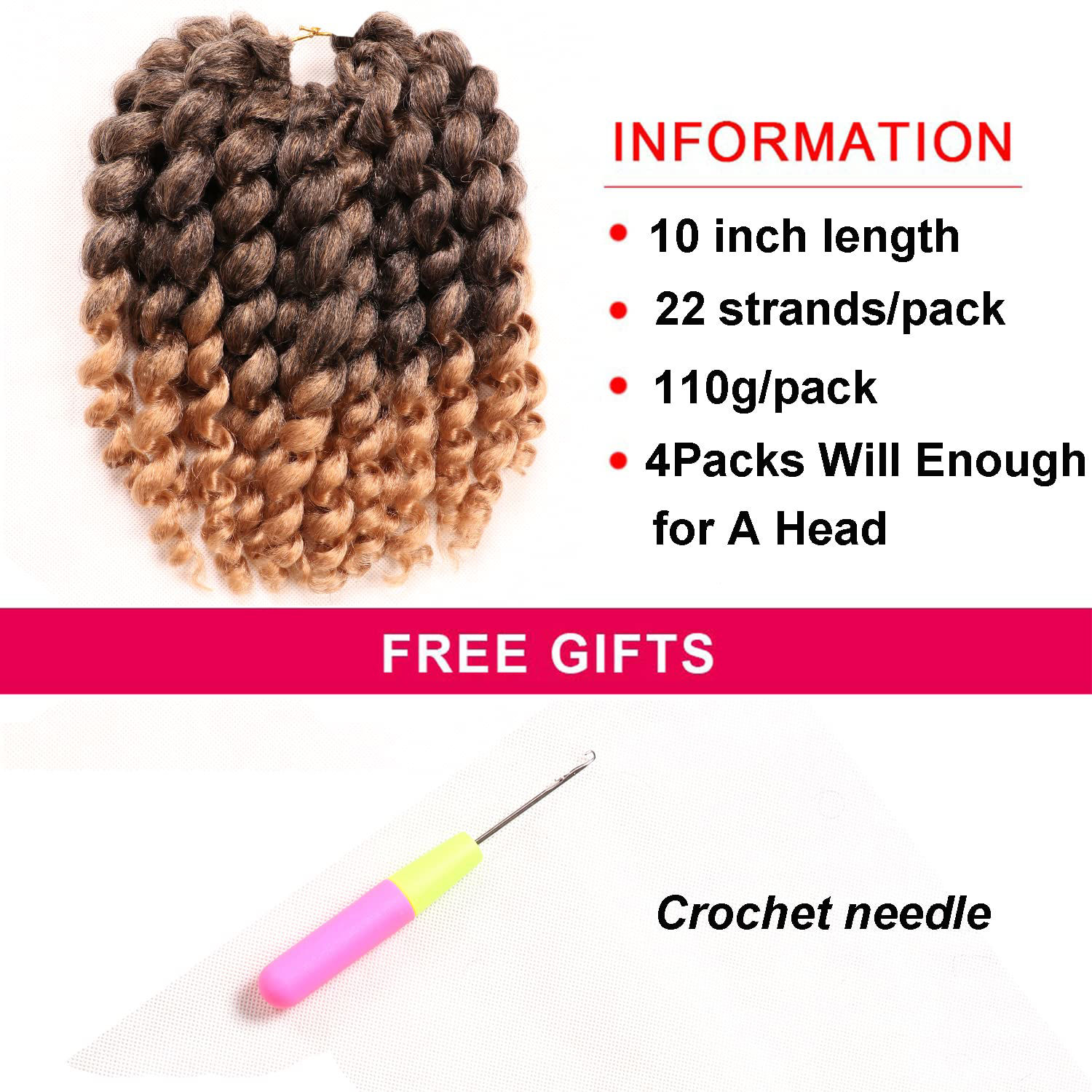 GetUSCart 10 Inch 22 Strands 4 Packs Jumpy Wand Curls Crochet Hair