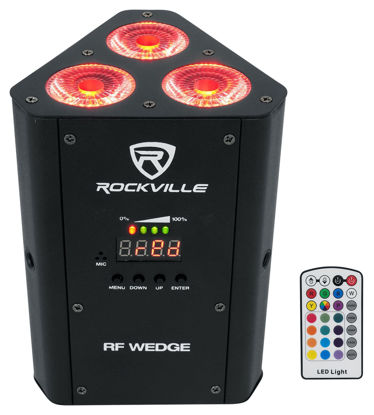 Picture of Rockville RF Wedge Black RGBWA+UV Battery Wireless DMX DJ Par Up Light+RF Remote