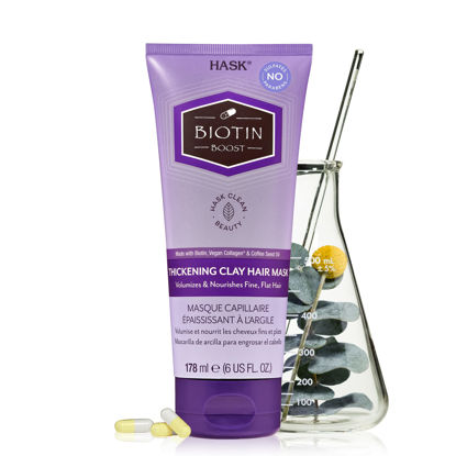 Picture of HASK Biotin Boost Thickening Clay Hair Mask for all hair types, color safe, gluten free, sulfate free, paraben free, 6 Oz