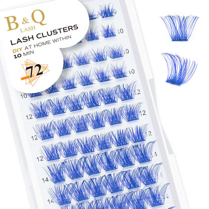 Picture of B&Q Lash Clusters Blue D Curl 8-16MIX Colored DIY Eyelash Extensions 72 Clusters Lashes C D Curl Soft Natural Eyelash Clusters Extensions Individual Lashes Cluster DIY at Home (XS-Blue,D-8-16MIX)