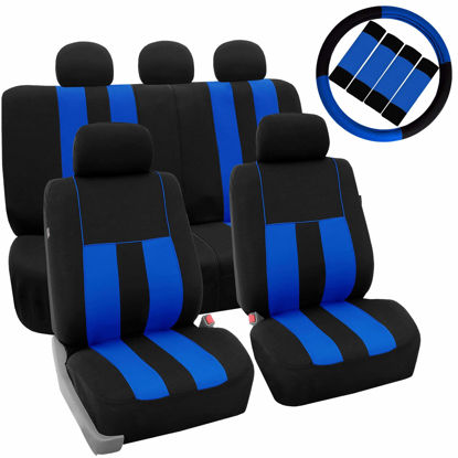 Picture of FH Group Car Seat Cover Full Set Striking Striped Blue Car Seat Covers with Front Seat Covers and Rear Split Bench Car Seat Cover Universal Fit Interior Accessories for Cars Trucks and SUVs