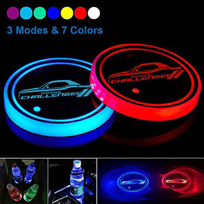 Picture of Weill 2pcs LED Cup Holder Lights for Dodge Challenger, LED Car Coasterss with 7 Colors Luminescent Light Cup Pad, USB Charging Cup Mat Accessories (forChallenger)
