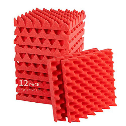 Picture of YinHua 12 Pack Acoustic Foam Panels,2" X 12" X 12" sound proof foam panels, High Density and Fire Resistant Sound Proof Padding for Acoustic Treatment and Wall Decoration-red(Egg Crate?