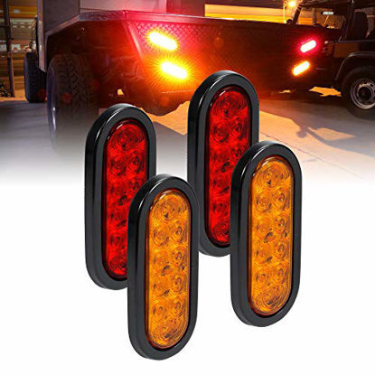 Picture of 2 Red + 2 Amber 6" Oval LED Trailer Tail Light Kit [DOT FMVSS 108] [Grommets & Plugs Included] [IP67 Waterproof] [Stop Turn Tail Park] Marine Trailer Brake Lights for Boat Trailer RV Truck
