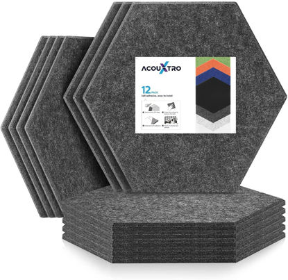 Picture of 12 Pack Hexagon Self Adhesive Acoustic Panels Sound Absorbing, 14"x13"x0.4"Soundproof Wall Panels, Sound Proofing Padding for Wall, Sound Dampening Insulation Panels for Home Studio Ceiling Office