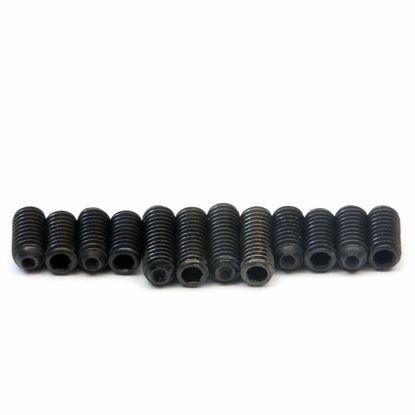 Picture of Guitar Saddle Bridge Height Adjustment Hex Screws set (12) for US/Inch and Metric - MonsterBolts (Metric - M3 x 6mm & 8mm, Black)