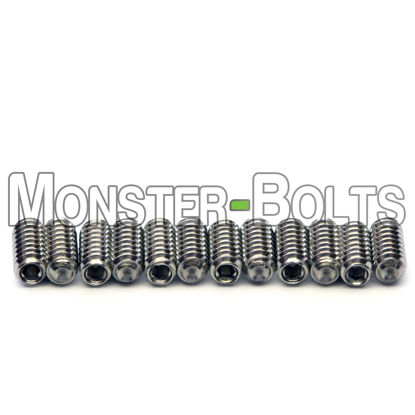 Picture of Guitar Saddle Bridge Height Adjustment Hex Screws set (12) for US/Inch and Metric - MonsterBolts (Inch - #4-40 x 1/4", Stainless Steel)