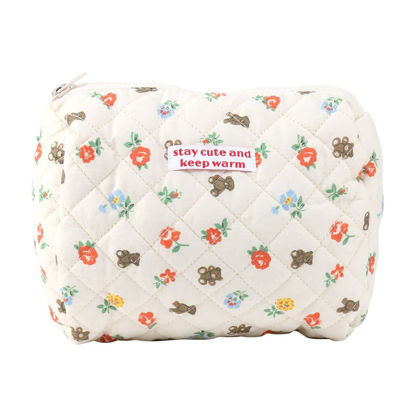 Picture of Juoxeepy Cotton Makeup Bag Large Travel Cosmetic Bag Quilted Cosmetic Pouch Coquette Aesthetic Floral Toiletry Bag
