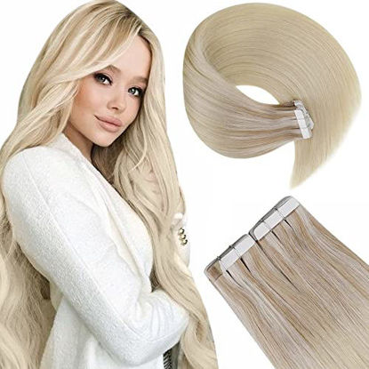 Picture of 【Clearance】Blonde Tape in Hair Extensions Remy Human Hair Ombre Ash Blonde to Platinum Blonde Hair Extensions Tape in Human Hair Adhesive Invisible Salon Quality for Women 20pcs/50g 22in