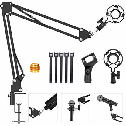 Picture of Aepto Microphone Arm Stand, Adjustable Suspension Boom Scissor Accessories Mic Stand with 3/8?? to 5/8?? Screw Adapter ?Shock Mount Windscreen Pop Filter, for Blue Yeti, Snowball and Other Mic
