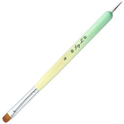 Picture of Ivy-L Premium 2 Ways French Gel Acrylic Nail Art Kolinsky Brush with Dotting Tool for Professional Manicure Nail Art Design Cuticle Clean-up + Lime Green Wood Handle (Size 12)