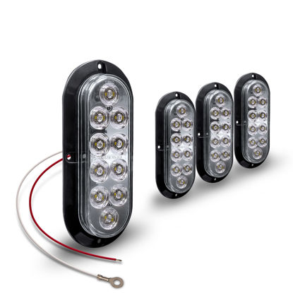 Picture of 4pc 6 inch White Oval LED Reverse Trailer Tail Light Kit [DOT FMVSS 108] [SAE (2) R] [Surface-Mount] [IP67 Waterproof] [Reverse Back-Up Signal] Trailer Lights for Boat Trailer RV Trucks