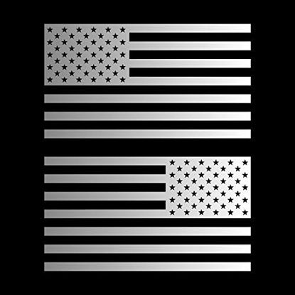 Picture of American US Flag [Pick Color/Size] Vinyl Decal Sticker for Laptop/Car/Truck/Window/Bumper (18in Subdued Pair, Metallic Silver)