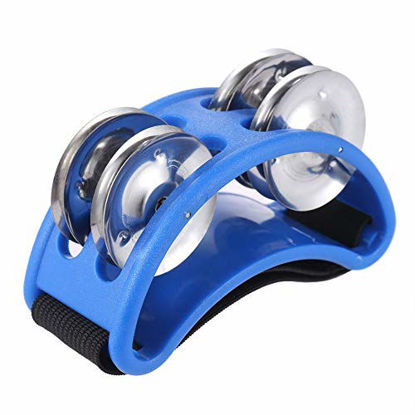 Picture of Foot Tambourine For Guitar Percussion Musical Instrument with Metal Jingle Bell for Drum Accessory Instrument (Blue)