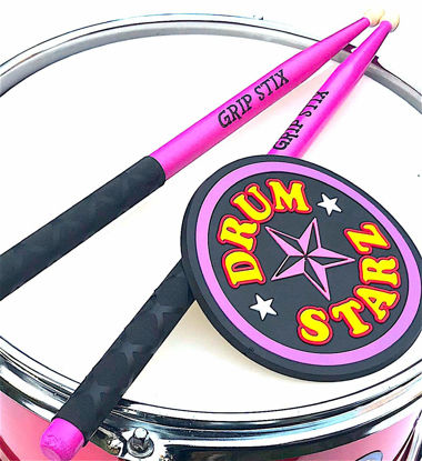 Picture of GRIP STIX 13" Long PINK Non-Slip DRUMSTICKS & Practice Pad STARTER PACK for Kids - Ideal for Beginning Drummers