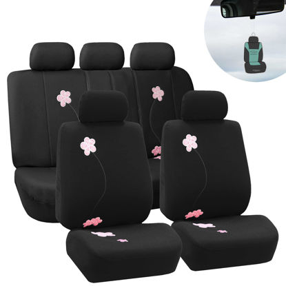 Picture of FH Group Full Set Floral Embroidery Design Car Seat Covers, Airbag Ready and Split Bench -Fit Most Car, Truck, SUV, or Van (Black Color) FB053115